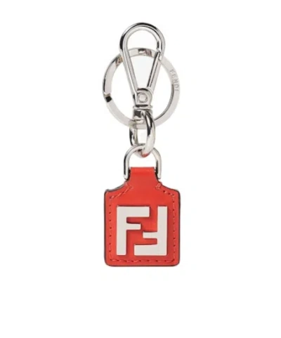 Fendi Red Leather Key Case In Gray