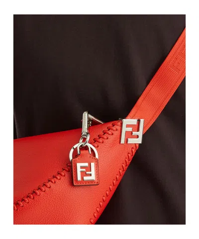 Fendi Red Leather Key Case In Gray