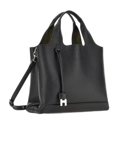 Hogan Structured Pebbled Shoulder Bag With Versatile Design In Black