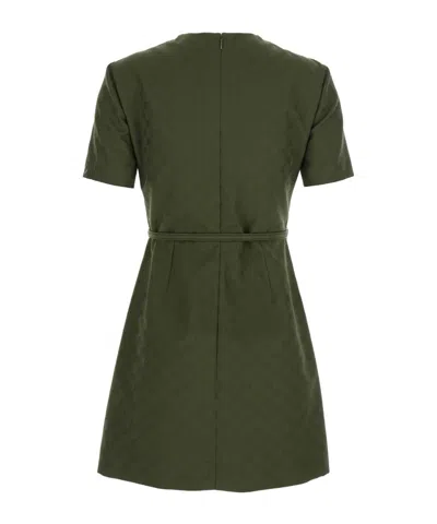 Gucci Women Green Mini Dress With Gg Buckle Belt In Fabric Woman