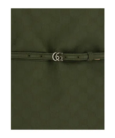 Gucci Women Green Mini Dress With Gg Buckle Belt In Fabric Woman