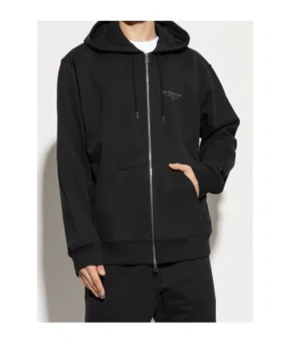 Givenchy Logo Stamp Zip-up Hooded Sweatshirt In Black