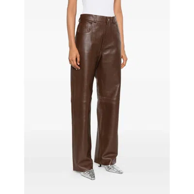 Haikure Five-pocket Leather Pants In Brown