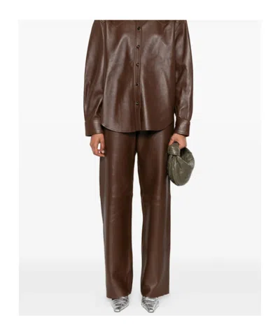 Haikure Five-pocket Leather Pants In Brown