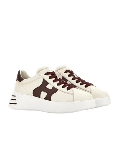 Hogan 'rebel H564' Leather Sneakers In Burgundy