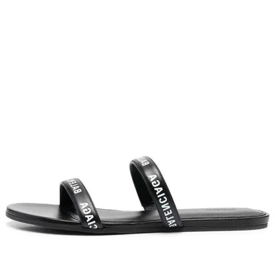 Balenciaga Logo Lettering Leather Flat Sandals In Black White