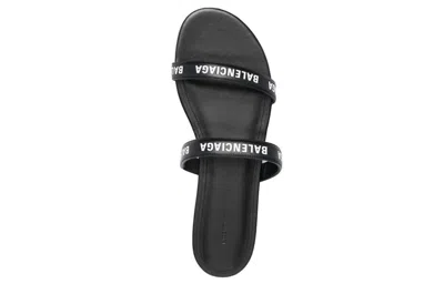 Balenciaga Logo Lettering Leather Flat Sandals In Black White