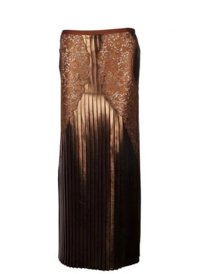 Shop Stella Mccartney Pleated Lace And Georgette Skirt In - Sienna 6340