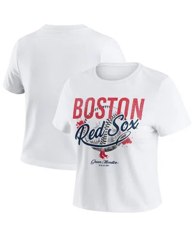 Wear By Erin Andrews Women's White Boston Red Sox Distressed Cropped Baby T-shirt In White