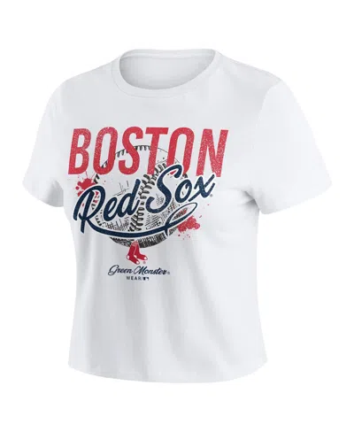 Wear By Erin Andrews Women's White Boston Red Sox Distressed Cropped Baby T-shirt In White