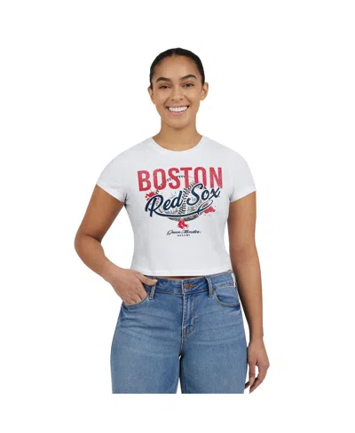 Wear By Erin Andrews Women's White Boston Red Sox Distressed Cropped Baby T-shirt In White