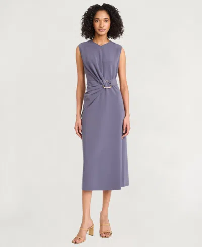 Luxely Ruched Midi Dress In Black