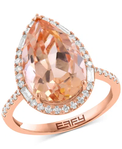 Effy Collection Effy Morganite (6 Ct. T.w.) & Diamond (1/2 Ct. T.w.) Pear-shaped Halo Statement Ring In 14k Rose Gol