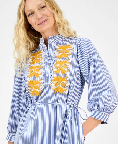 Julia Jordan Embroidered Poplin Shirtdress In Blue