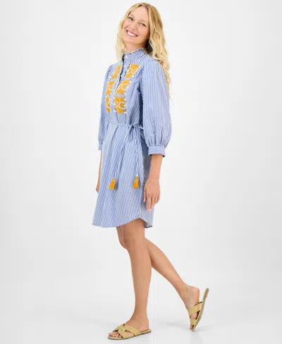 Julia Jordan Embroidered Poplin Shirtdress In Blue