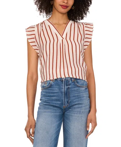 Vince Camuto V Neck Ruffle Sleeve Blouse In Multi