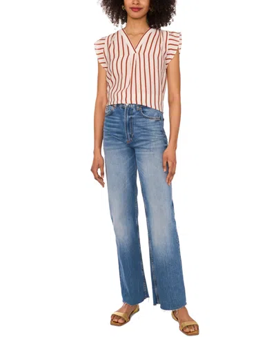 Vince Camuto V Neck Ruffle Sleeve Blouse In Multi