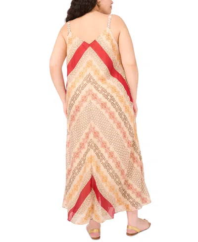 Vince Camuto Plus Size Printed Front-seamed V-neck Maxi Dress In Red