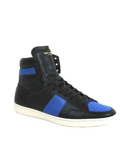 Shop Saint Laurent Black And Blue "court Classic" Hi-top Sneakers