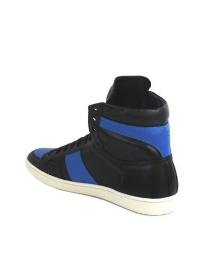 Shop Saint Laurent Black And Blue "court Classic" Hi-top Sneakers