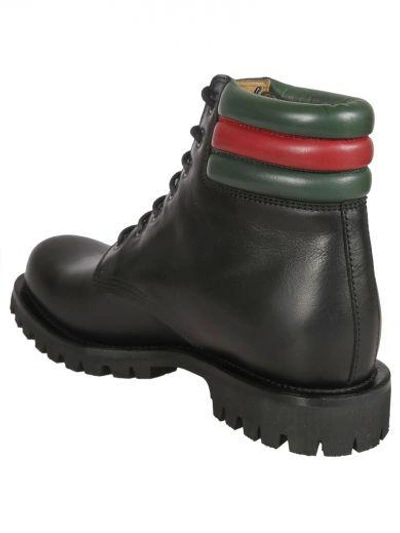 Shop Gucci Black Lace-up Ankle Boots In Black/green/red