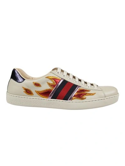 Gucci 'new Ace Flames' Sneaker With Genuine Snakeskin Detail (men) In Ivory  Multi | ModeSens