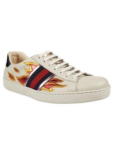 Gucci 'new Ace Flames' Sneaker With Genuine Snakeskin Detail (men) In Ivory Multi