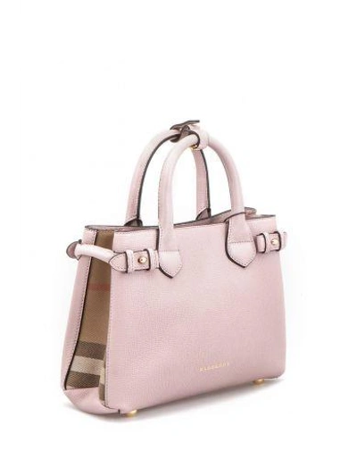 Shop Burberry Leather And Cotton Handbag In Pink