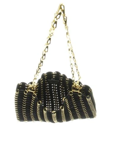 Shop Paco Rabanne Suede And Chain Iconic Shoulder Bag In Black - Gold