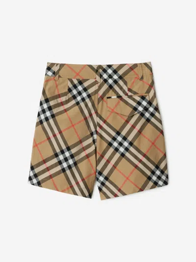 Burberry Childrens Check Cotton Shorts In Brown
