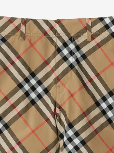 Burberry Childrens Check Cotton Shorts In Brown