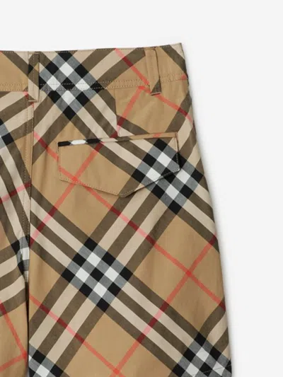 Burberry Childrens Check Cotton Shorts In Brown