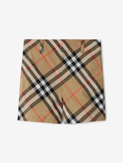 Burberry Childrens Check Cotton Shorts In Brown