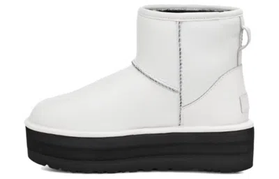 Ugg Classic Mini Womens Leather Cozy Ankle Boots In White