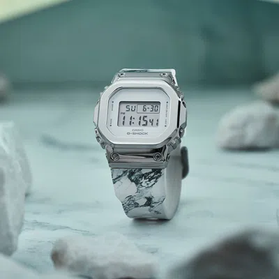 Casio G-shock Digital 'white Silver' In Metallic