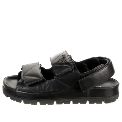 Prada Quilted Leather Slingback Sporty Sandals In Black