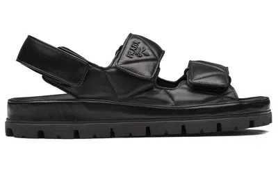 Prada Quilted Leather Slingback Sporty Sandals In Black