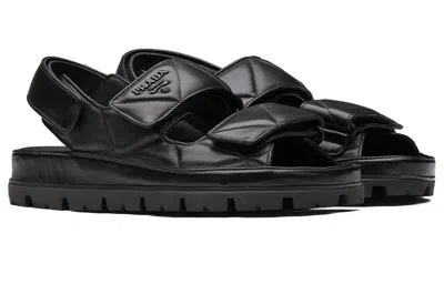 Prada Quilted Leather Slingback Sporty Sandals In Black