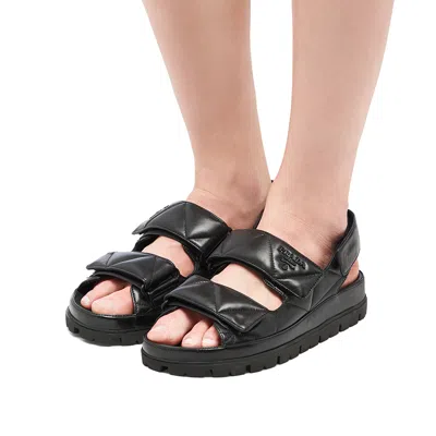 Prada Quilted Leather Slingback Sporty Sandals In Black