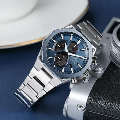 Casio Edifice Solar Powered Mens Blue Analog In Metallic