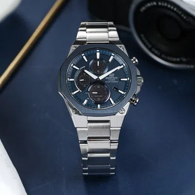 Casio Edifice Solar Powered Mens Blue Analog In Metallic