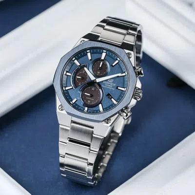 Casio Edifice Solar Powered Mens Blue Analog In Metallic