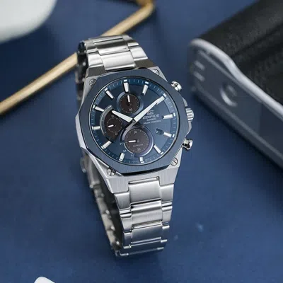 Casio Edifice Solar Powered Mens Blue Analog In Metallic