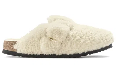 Birkenstock Womens Eggshell Shearling Boston Buckle-embellished Clogs In Neutral