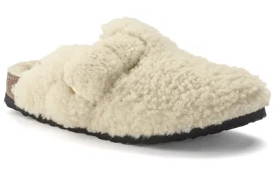Birkenstock Womens Eggshell Shearling Boston Buckle-embellished Clogs In Neutral