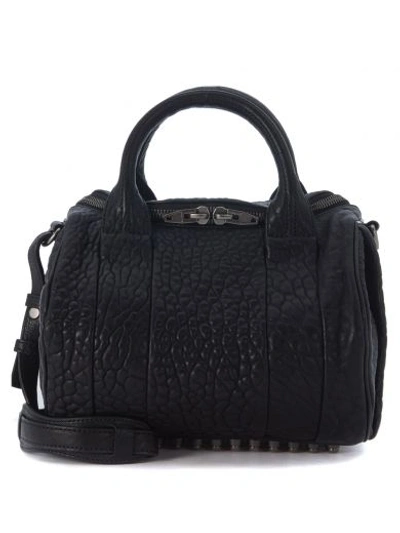 Alexander Wang Rockie Bowler Bag In Black Tumbled Lamb Leather With Nickel Studs In Nero