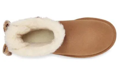 Ugg Camel Suede Mini Bailey Bow Ankle Boots In Brown