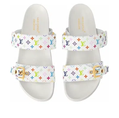 Pre-owned Louis Vuitton (wmns)  X Takashi Murakami Bom Dia Slides 'white' In Multi