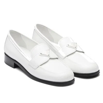 Prada White Leather Loafers