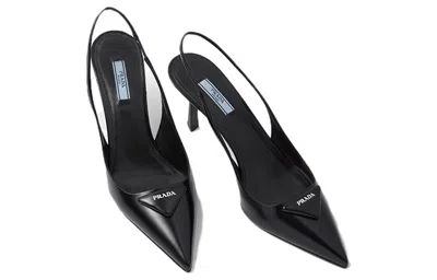 Prada (wmns)  Patched Logo Brushed Leather Slingback Heels 'black'